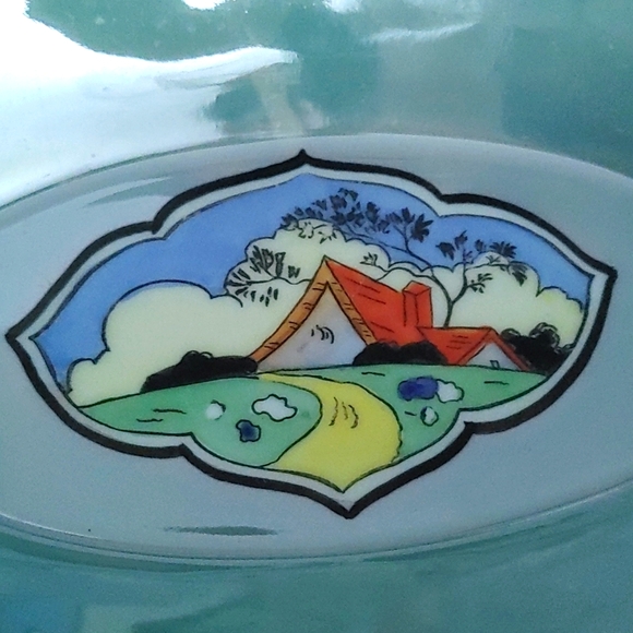 VTG Dish Noritake small turquoise lustreware handpainted dish made in Japan - Picture 2 of 5